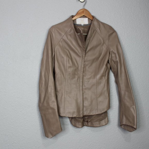 Meskita Light Brown Leather and Silk Jacket sz S - Picture 1 of 11